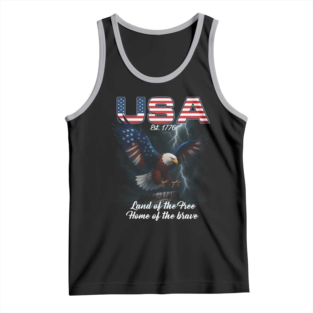 Bold Patriotic American Eagle Tank Top Land of the Free Home of the Brave Est 1776
