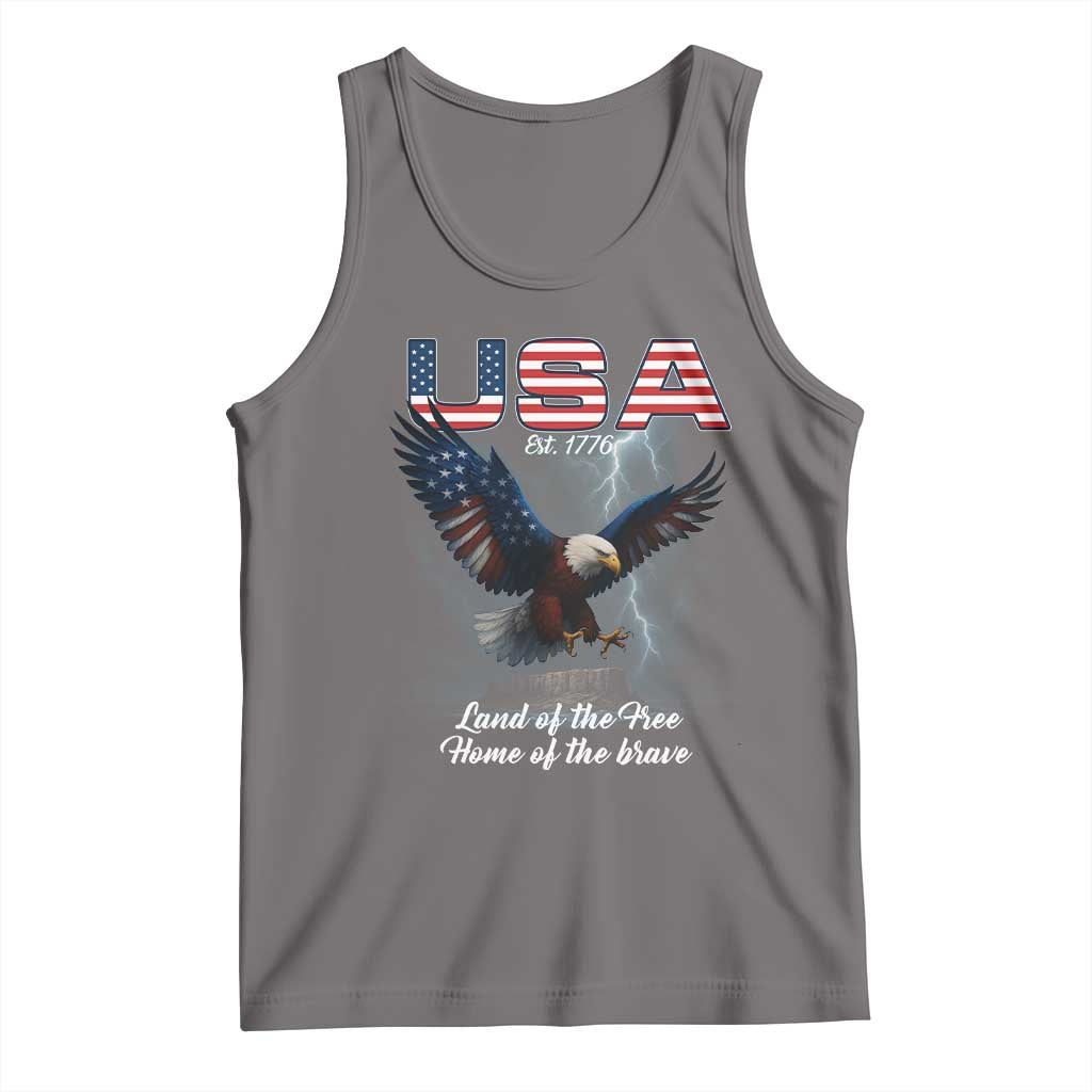 Bold Patriotic American Eagle Tank Top Land of the Free Home of the Brave Est 1776