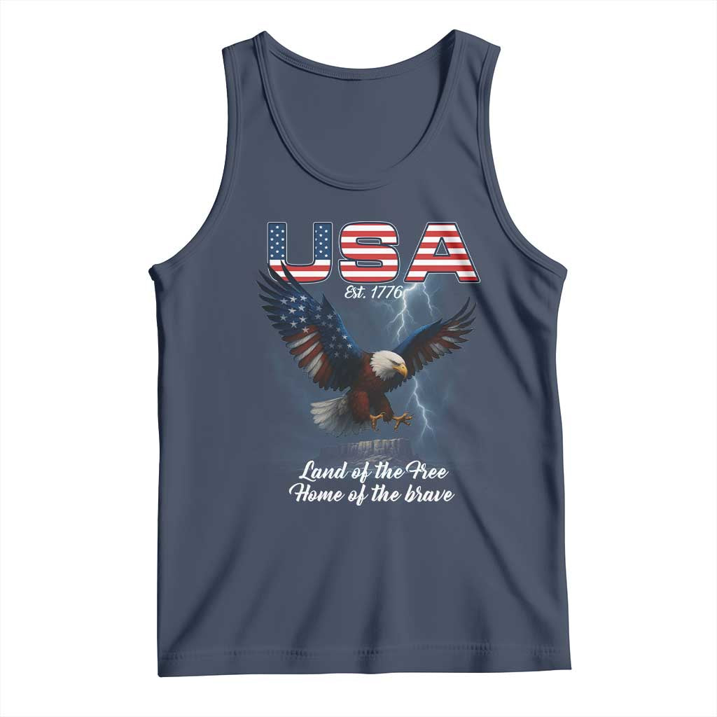 Bold Patriotic American Eagle Tank Top Land of the Free Home of the Brave Est 1776