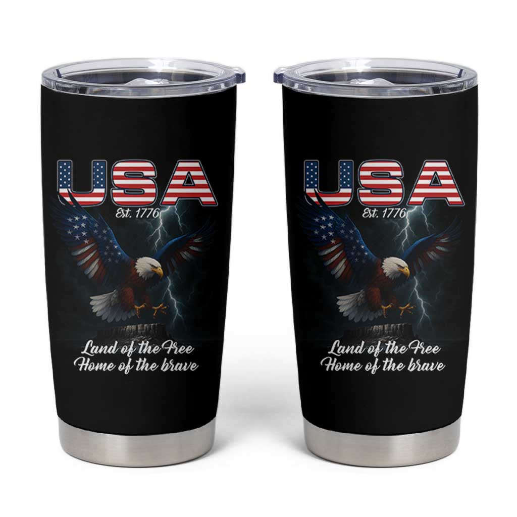 Bold Patriotic American Eagle Tumbler Cup Land of the Free Home of the Brave Est 1776