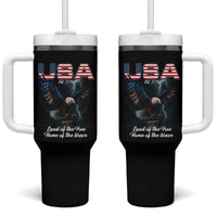 Bold Patriotic American Eagle Tumbler With Handle Land of the Free Home of the Brave Est 1776