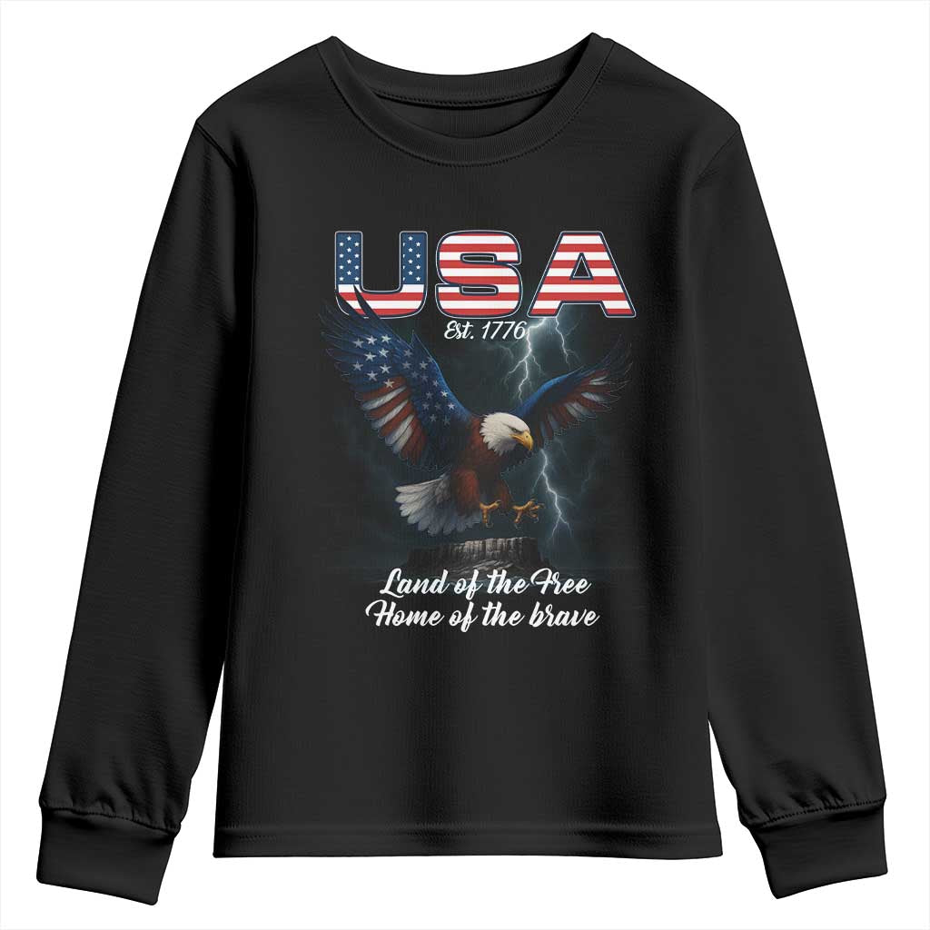Bold Patriotic American Eagle Youth Sweatshirt Land of the Free Home of the Brave Est 1776