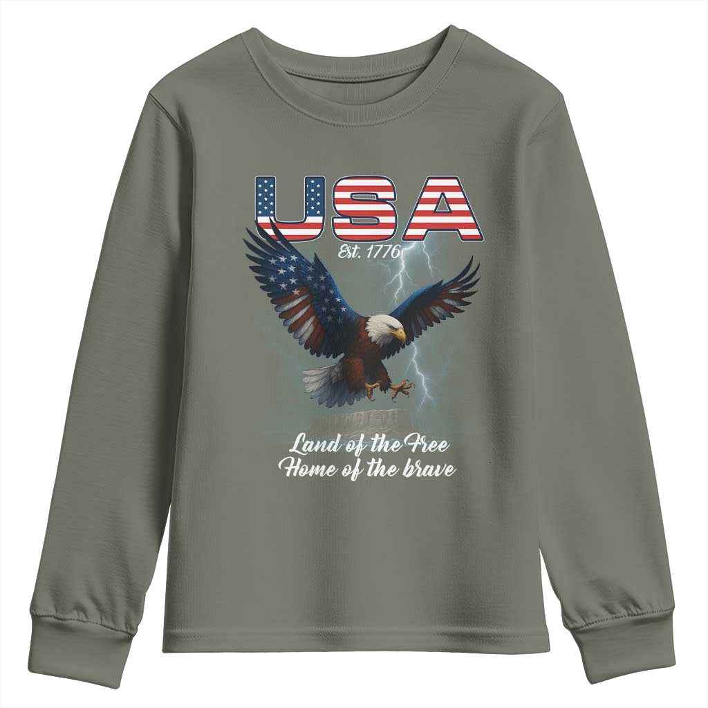 Bold Patriotic American Eagle Youth Sweatshirt Land of the Free Home of the Brave Est 1776