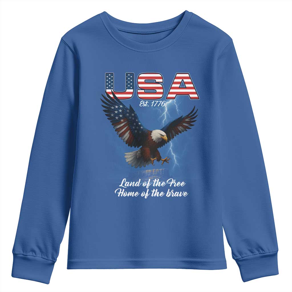 Bold Patriotic American Eagle Youth Sweatshirt Land of the Free Home of the Brave Est 1776