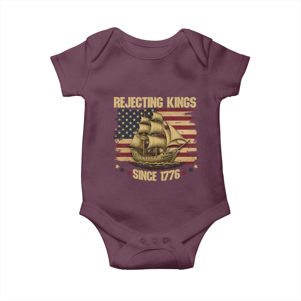 Rejecting Kings Since 1776 Baby Onesie Historic Ship Sailboat Distressed American Flag