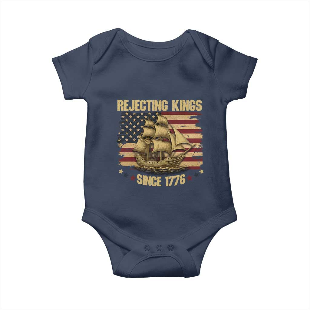 Rejecting Kings Since 1776 Baby Onesie Historic Ship Sailboat Distressed American Flag