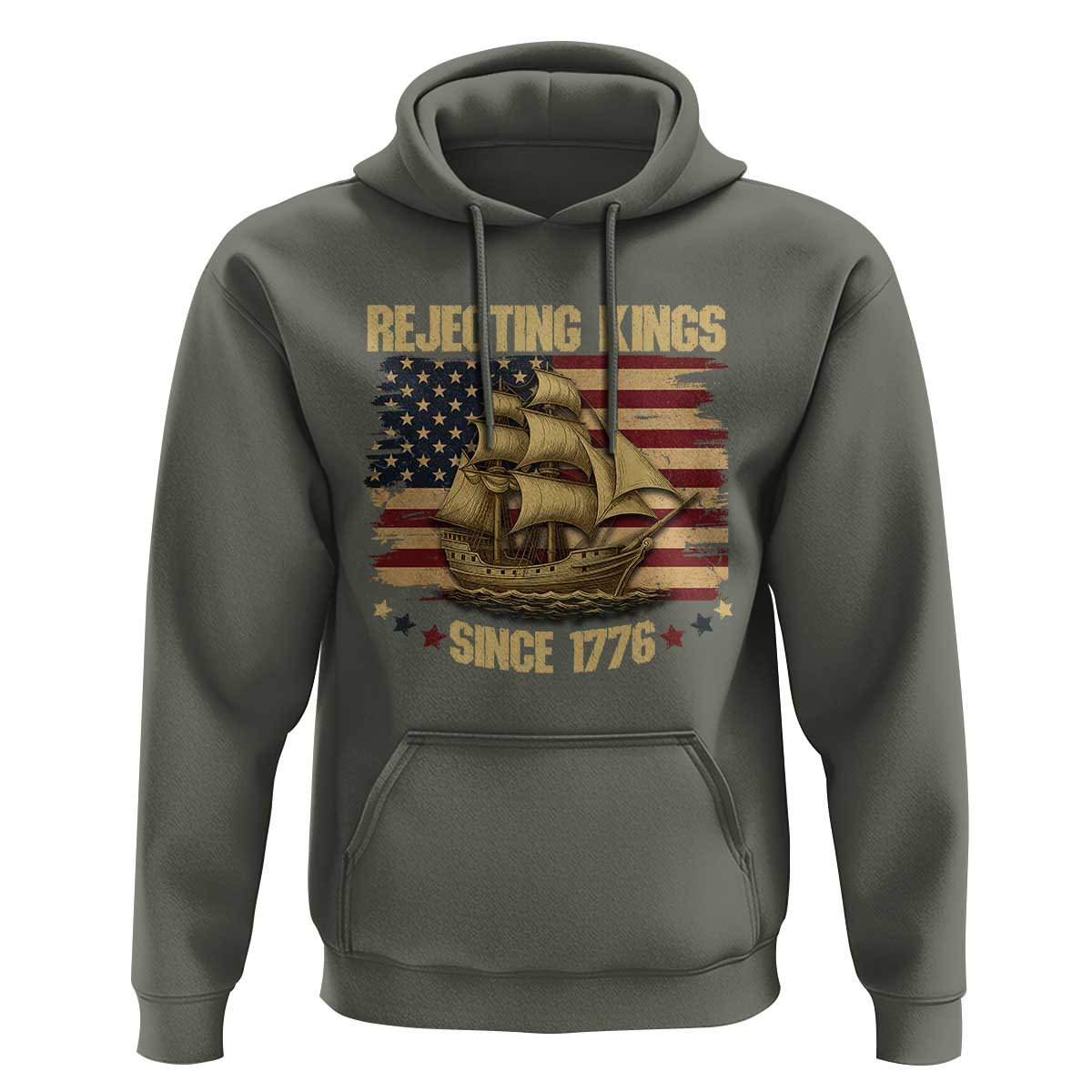 Rejecting Kings Since 1776 Hoodie Historic Ship Sailboat Distressed American Flag