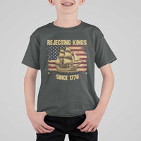 Rejecting Kings Since 1776 T Shirt For Kid Historic Ship Sailboat Distressed American Flag