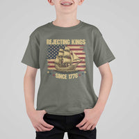 Rejecting Kings Since 1776 T Shirt For Kid Historic Ship Sailboat Distressed American Flag