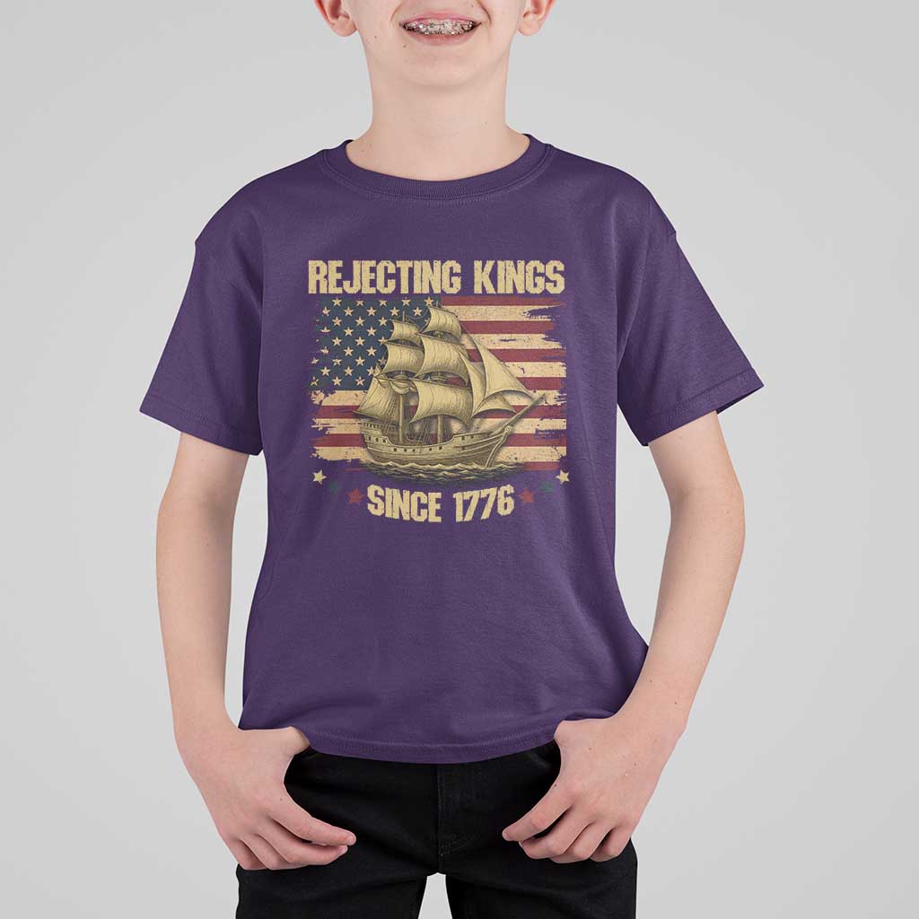 Rejecting Kings Since 1776 T Shirt For Kid Historic Ship Sailboat Distressed American Flag