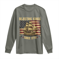 Rejecting Kings Since 1776 Long Sleeve Shirt Historic Ship Sailboat Distressed American Flag