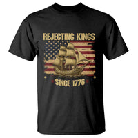 Rejecting Kings Since 1776 T Shirt Historic Ship Sailboat Distressed American Flag