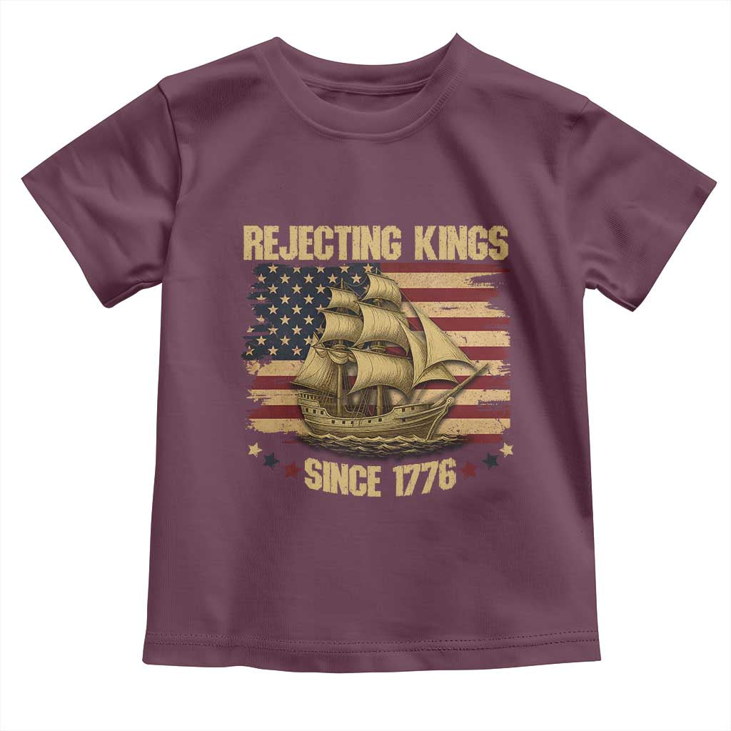 Rejecting Kings Since 1776 Toddler T Shirt Historic Ship Sailboat Distressed American Flag