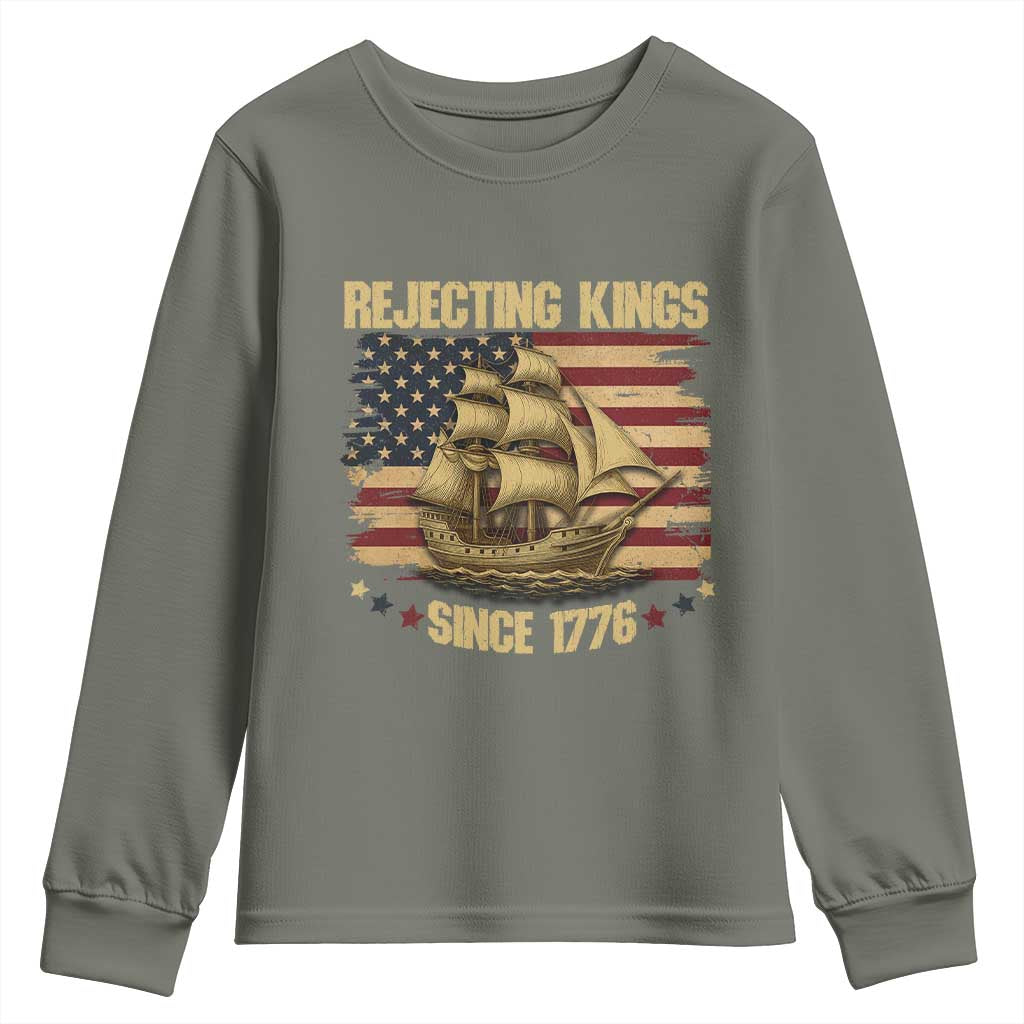 Rejecting Kings Since 1776 Youth Sweatshirt Historic Ship Sailboat Distressed American Flag