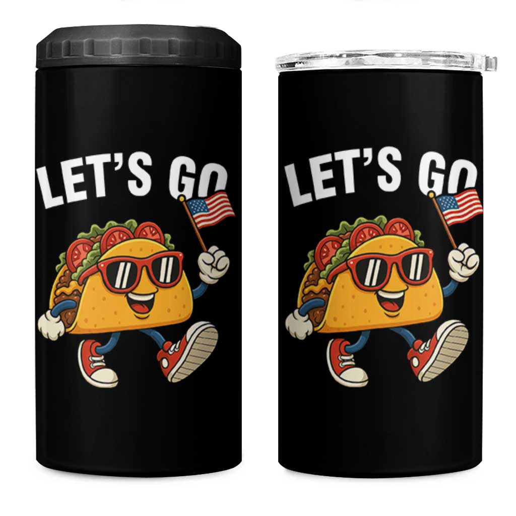 Let’s Go Taco Patriotic 4 in 1 Can Cooler Tumbler Funny 4th of July Food Humor