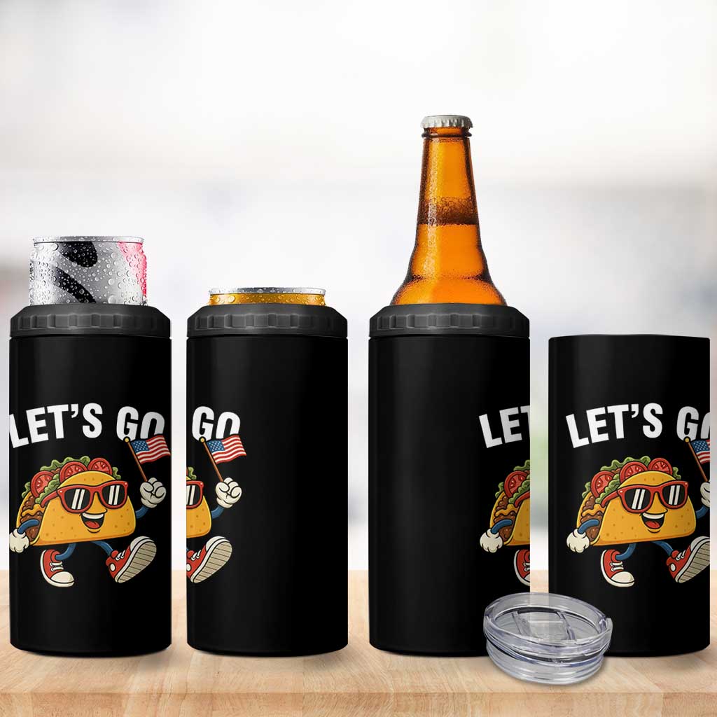 Let’s Go Taco Patriotic 4 in 1 Can Cooler Tumbler Funny 4th of July Food Humor