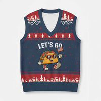 Let’s Go Taco Patriotic V-Neck Knit Sweater Vest Funny 4th of July Food Humor - Wonder Print Shop