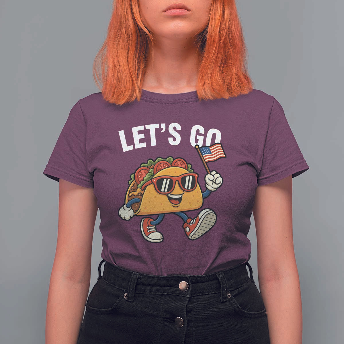 Let’s Go Taco Patriotic T Shirt For Women Funny 4th of July Food Humor