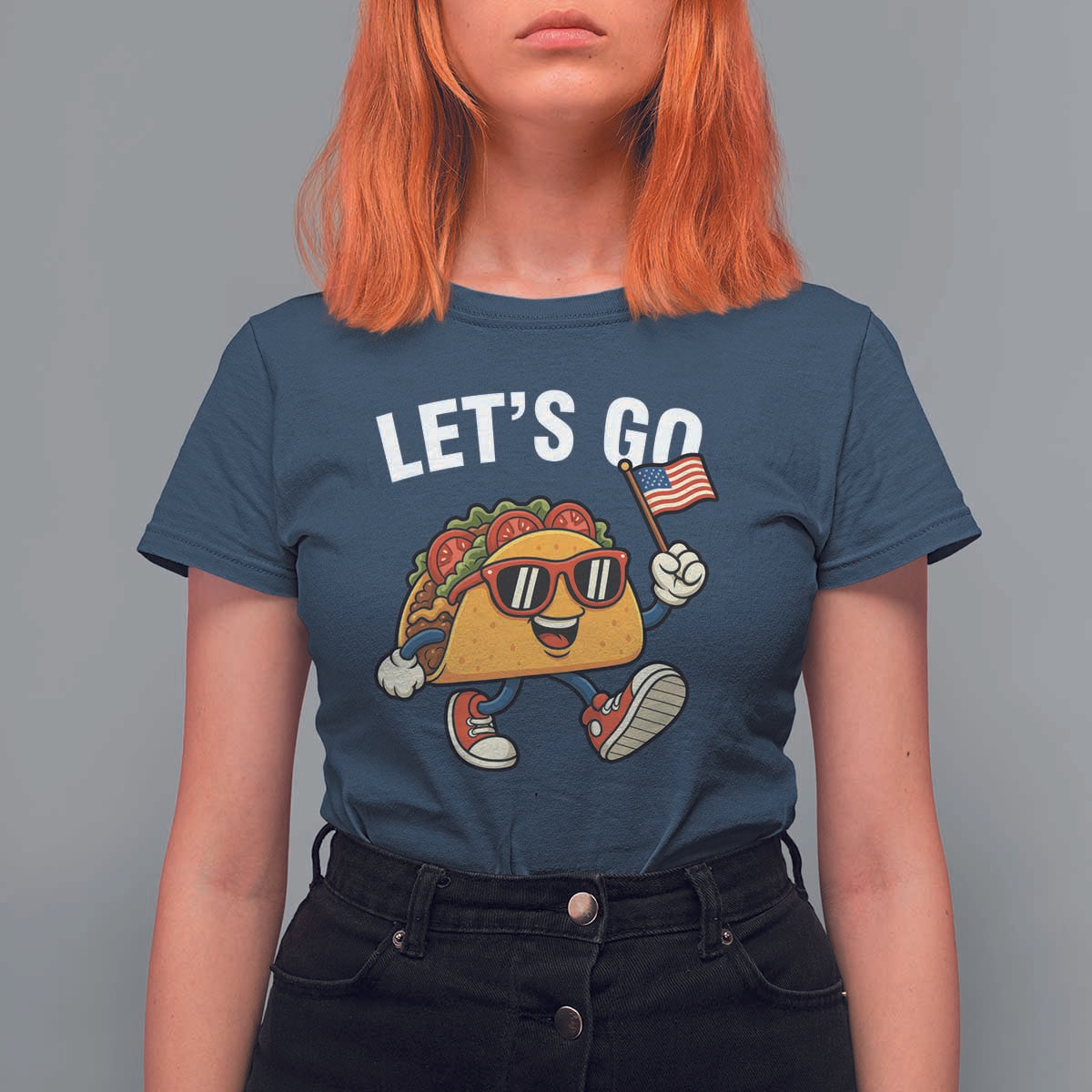 Let’s Go Taco Patriotic T Shirt For Women Funny 4th of July Food Humor