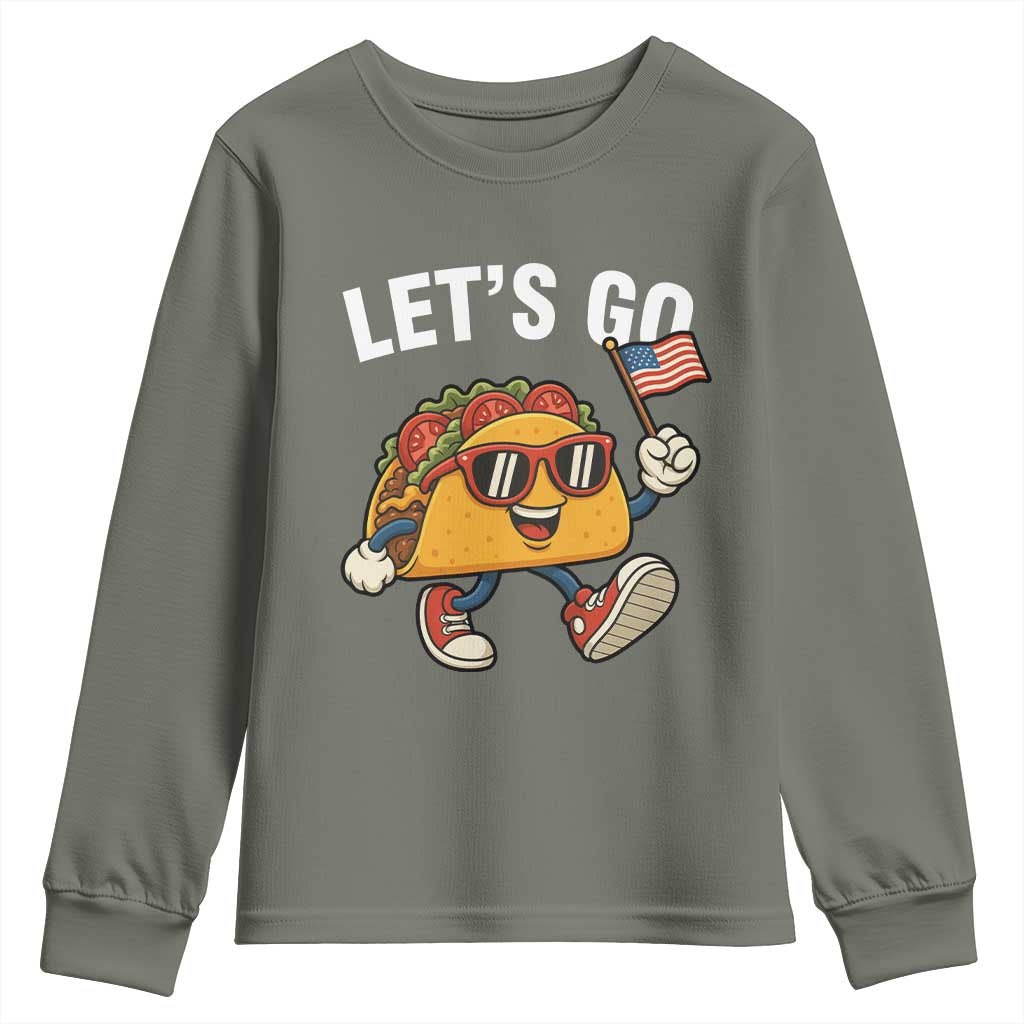 Let’s Go Taco Patriotic Youth Sweatshirt Funny 4th of July Food Humor