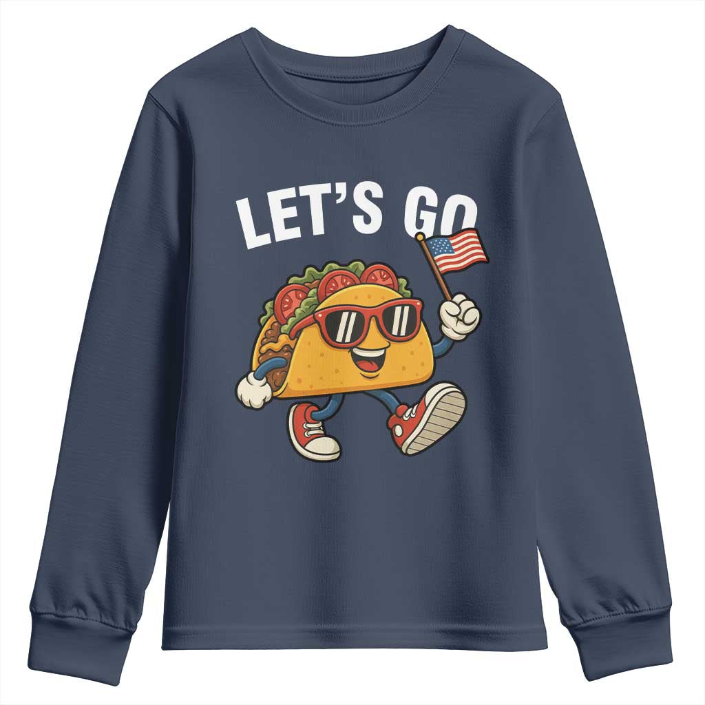 Let’s Go Taco Patriotic Youth Sweatshirt Funny 4th of July Food Humor