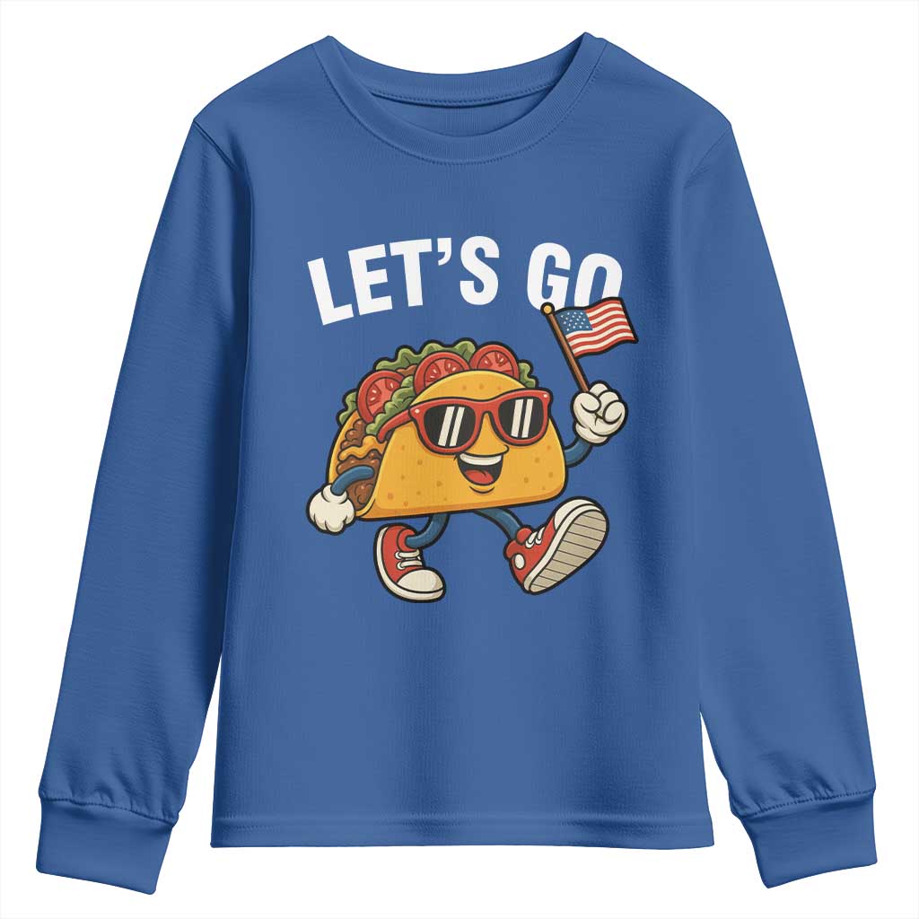 Let’s Go Taco Patriotic Youth Sweatshirt Funny 4th of July Food Humor