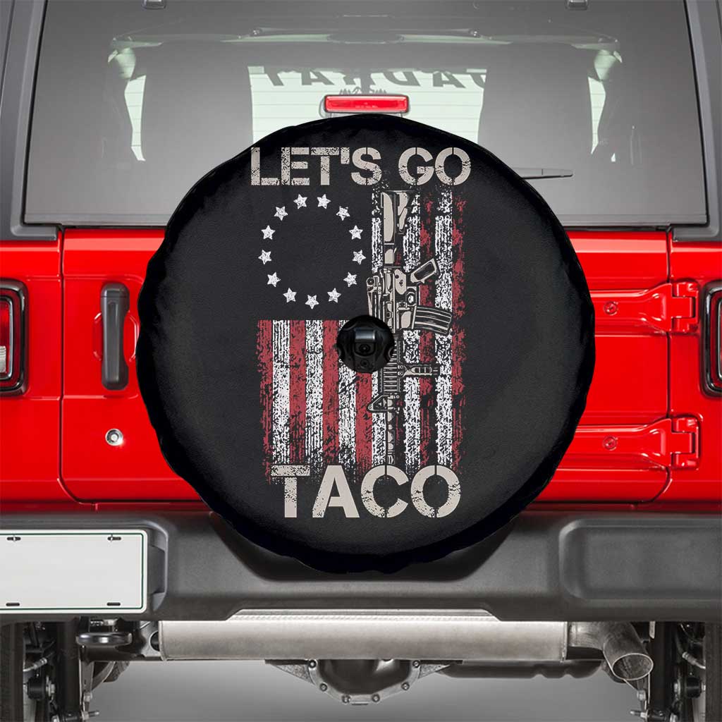 Let’s Go Taco Betsy Ross Flag Spare Tire Cover Vintage Patriotic Rifle Gun Rights