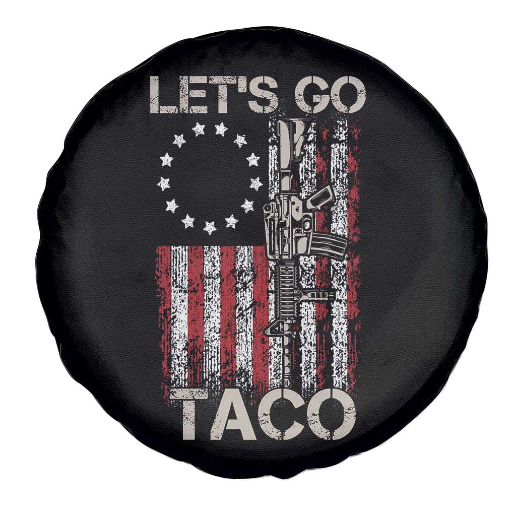 Let’s Go Taco Betsy Ross Flag Spare Tire Cover Vintage Patriotic Rifle Gun Rights