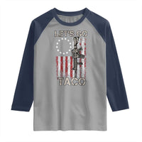 Let’s Go Taco Betsy Ross Flag Raglan Shirt Vintage Patriotic Rifle Gun Rights