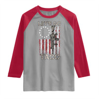 Let’s Go Taco Betsy Ross Flag Raglan Shirt Vintage Patriotic Rifle Gun Rights
