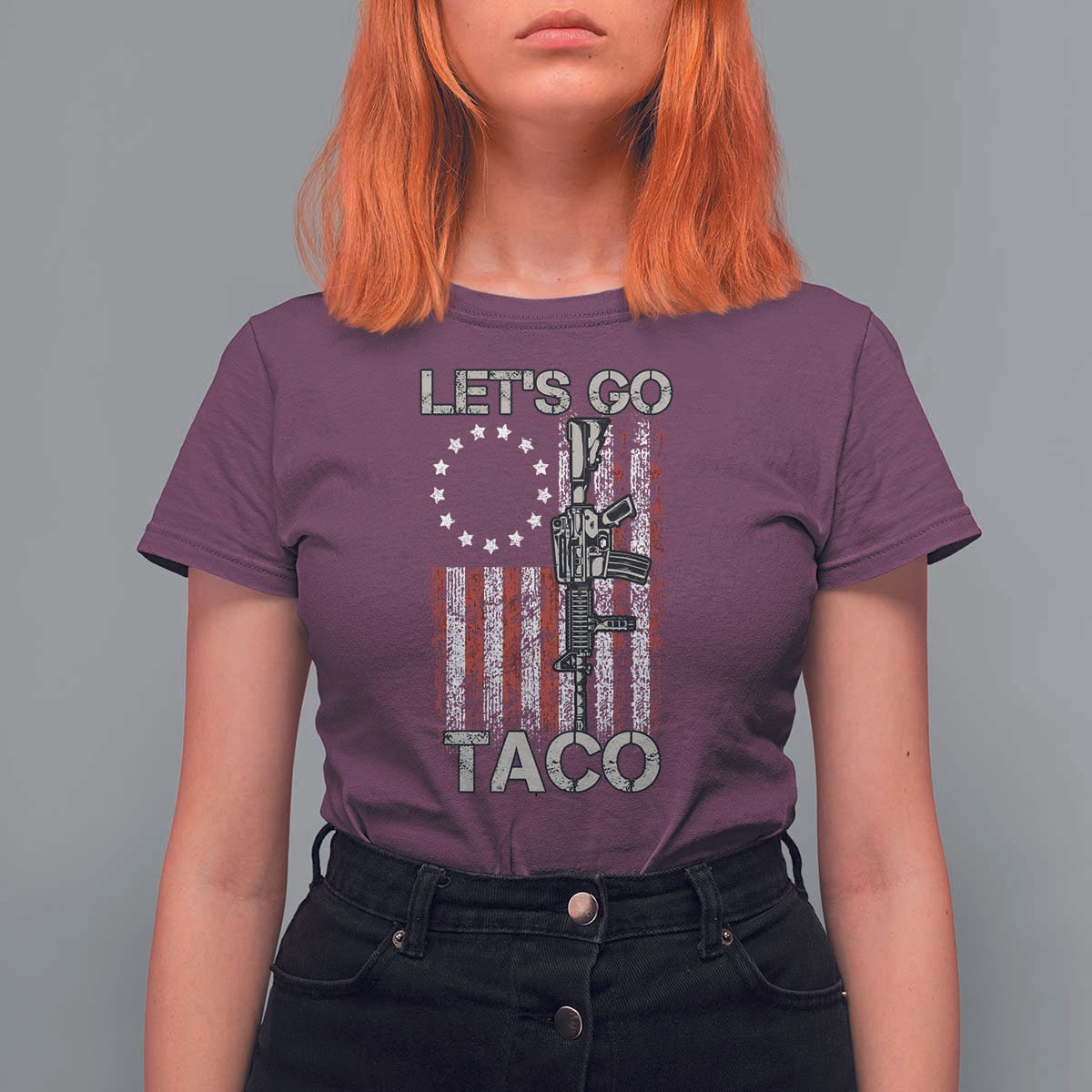 Let’s Go Taco Betsy Ross Flag T Shirt For Women Vintage Patriotic Rifle Gun Rights