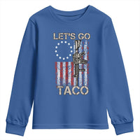 Let’s Go Taco Betsy Ross Flag Youth Sweatshirt Vintage Patriotic Rifle Gun Rights