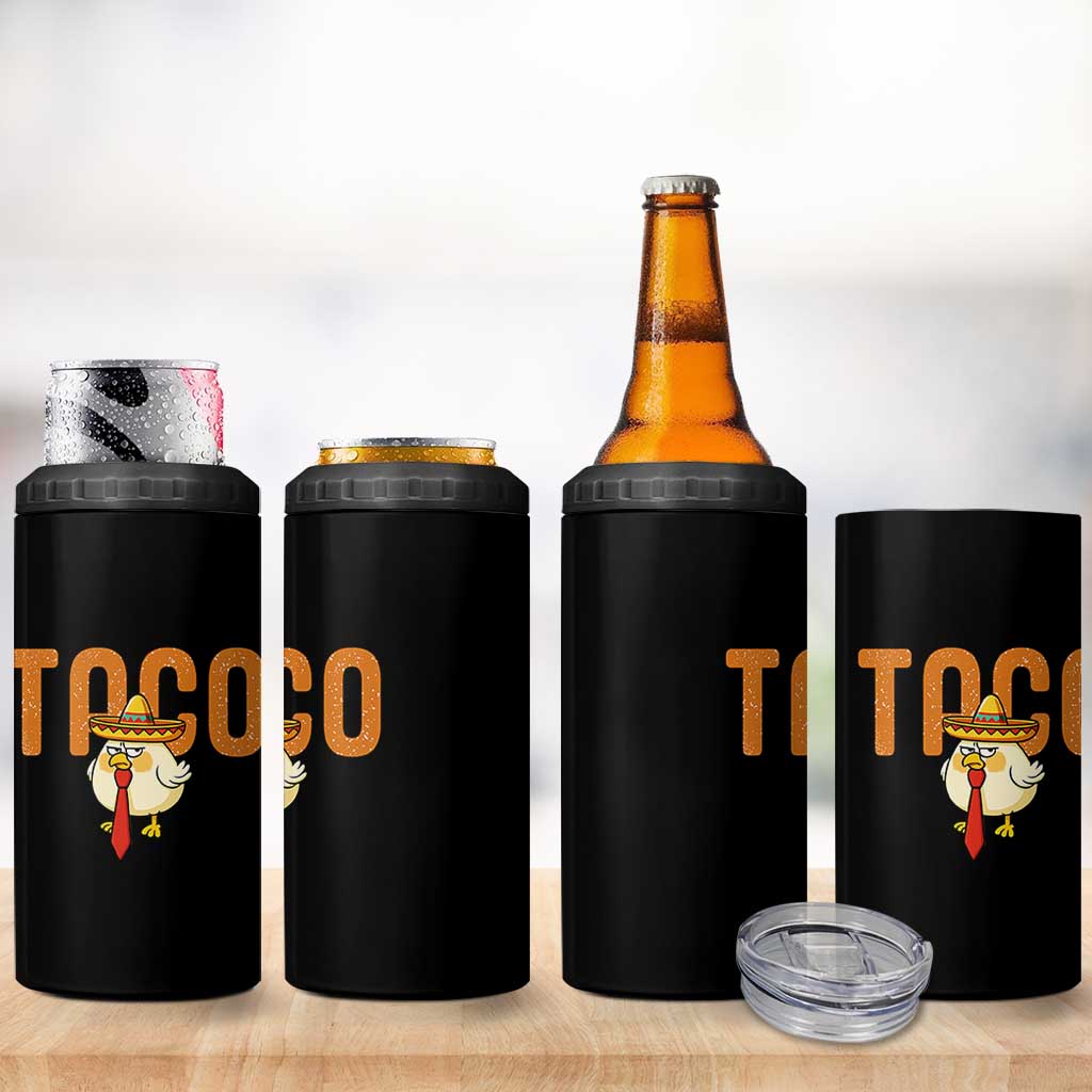 TACO Chicken in Sombrero 4 in 1 Can Cooler Tumbler Funny Mexican Food