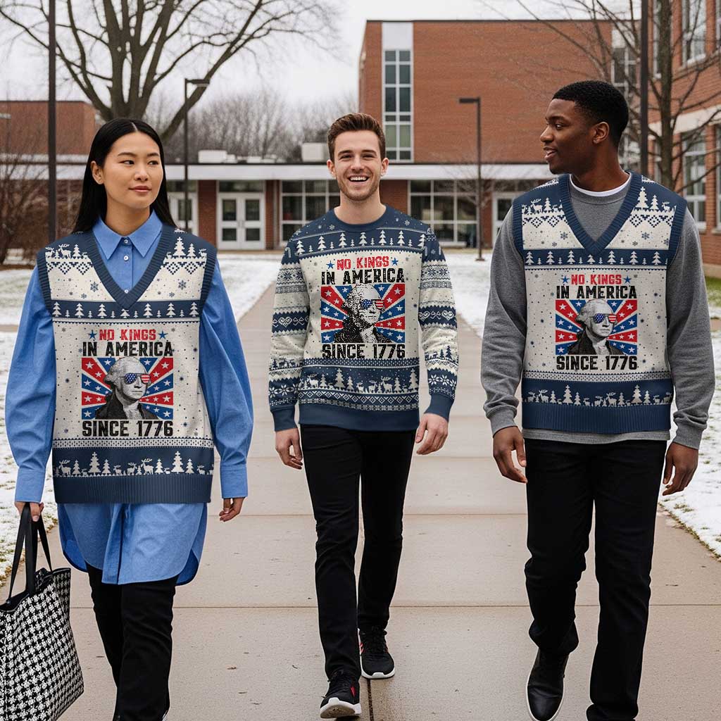 No Kings in America Since 1776 V-Neck Knit Sweater Vest Founding Fathers George Washington Patriotic - Wonder Print Shop