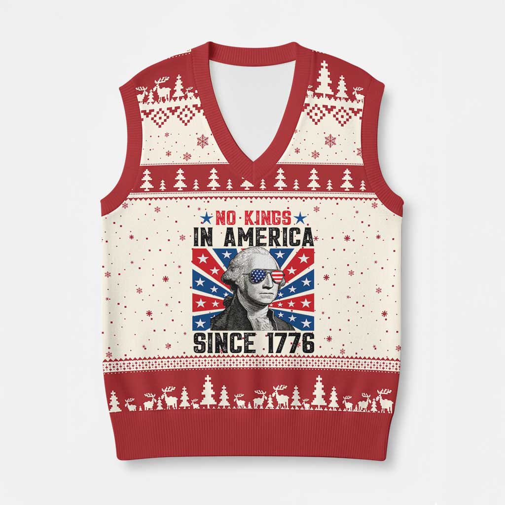 No Kings in America Since 1776 V-Neck Knit Sweater Vest Founding Fathers George Washington Patriotic - Wonder Print Shop