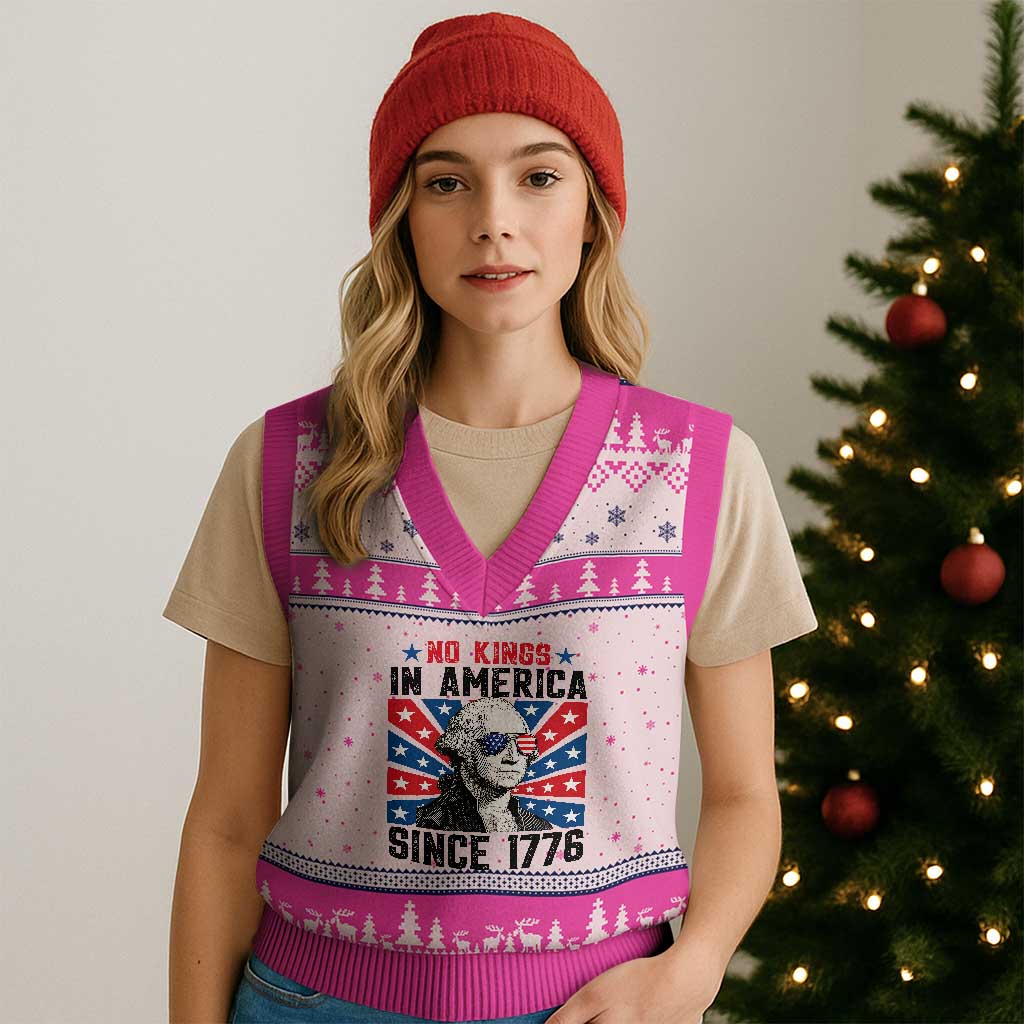 No Kings in America Since 1776 V-Neck Knit Sweater Vest Founding Fathers George Washington Patriotic - Wonder Print Shop