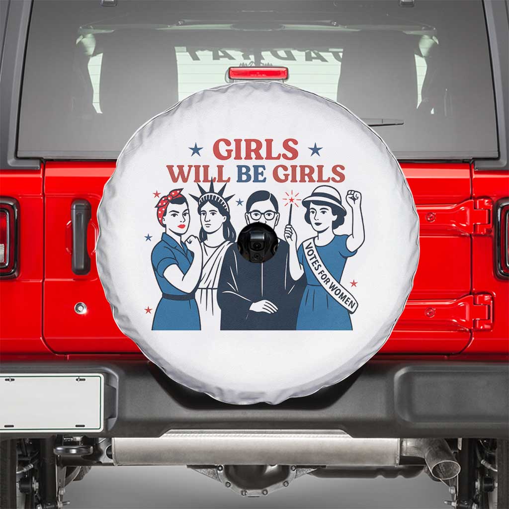 Patriotic Feminist Empowerment Spare Tire Cover Girl Will Be Girls Womens Rights 4th of July