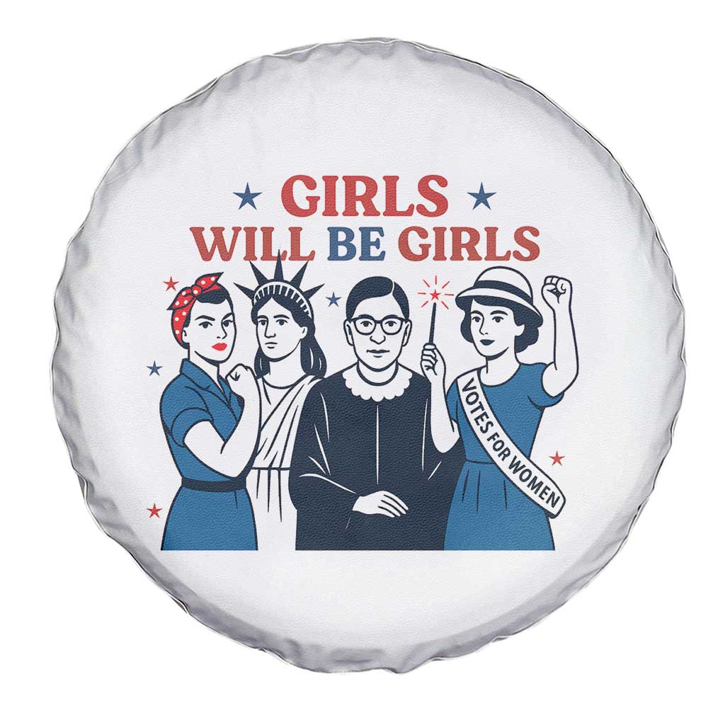 Patriotic Feminist Empowerment Spare Tire Cover Girl Will Be Girls Womens Rights 4th of July