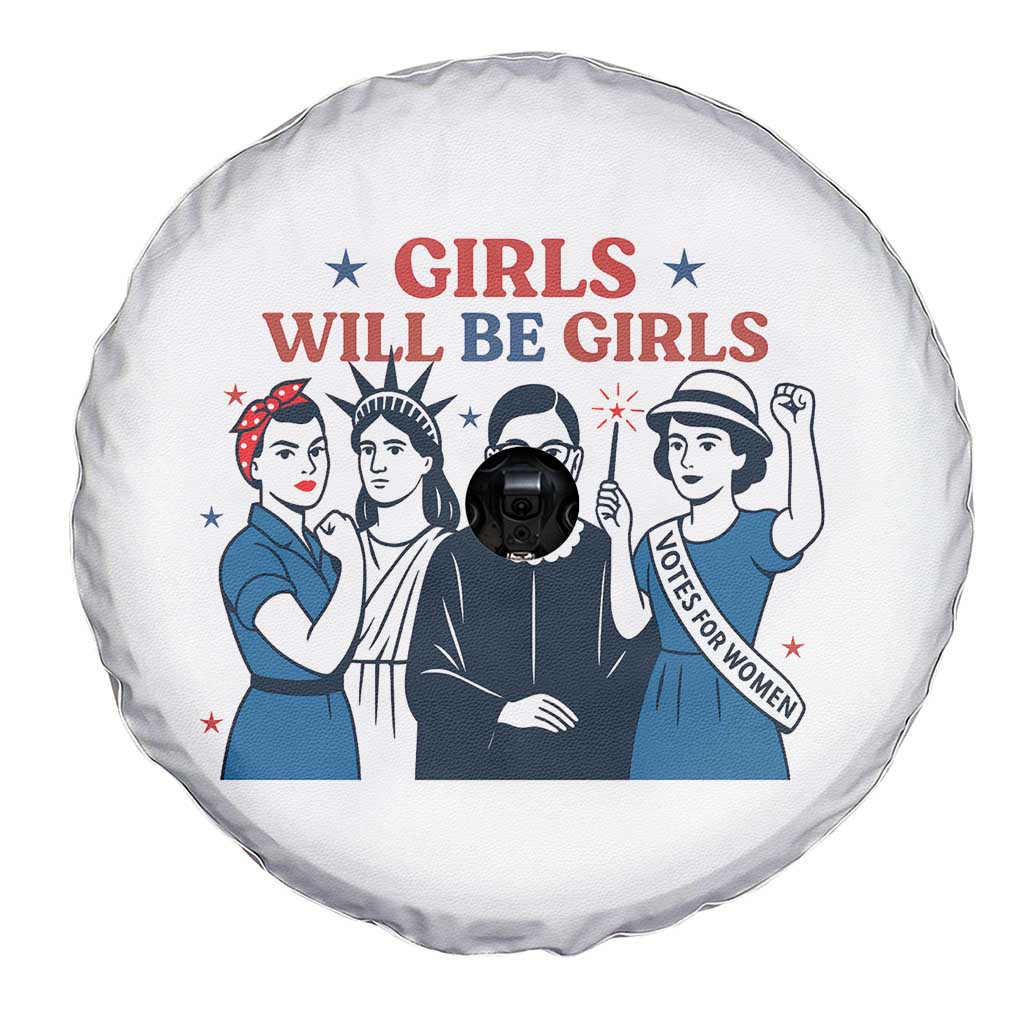 Patriotic Feminist Empowerment Spare Tire Cover Girl Will Be Girls Womens Rights 4th of July