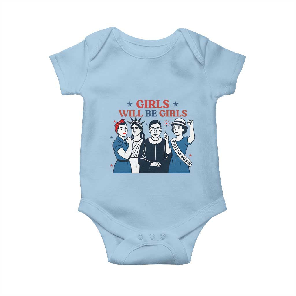 Patriotic Feminist Empowerment Baby Onesie Girl Will Be Girls Womens Rights 4th of July