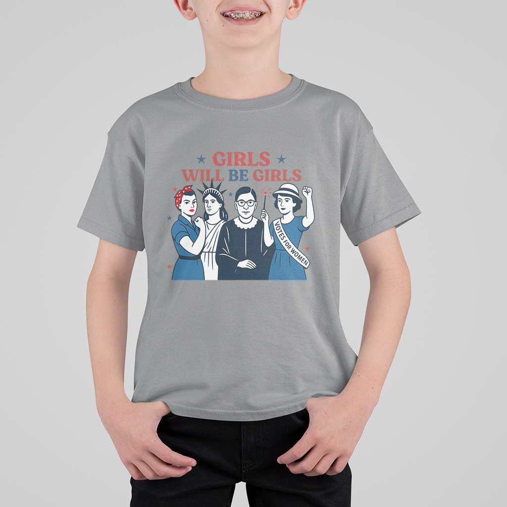 Patriotic Feminist Empowerment T Shirt For Kid Girl Will Be Girls Womens Rights 4th of July