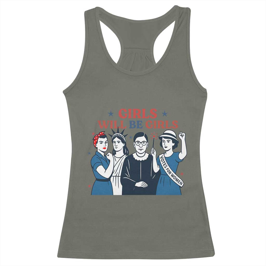 Patriotic Feminist Empowerment Racerback Tank Top Girl Will Be Girls Womens Rights 4th of July