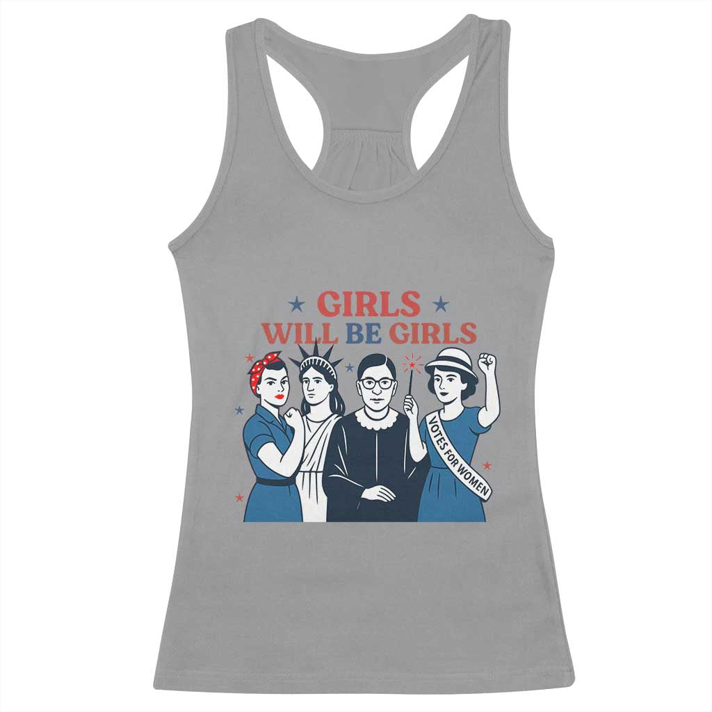 Patriotic Feminist Empowerment Racerback Tank Top Girl Will Be Girls Womens Rights 4th of July