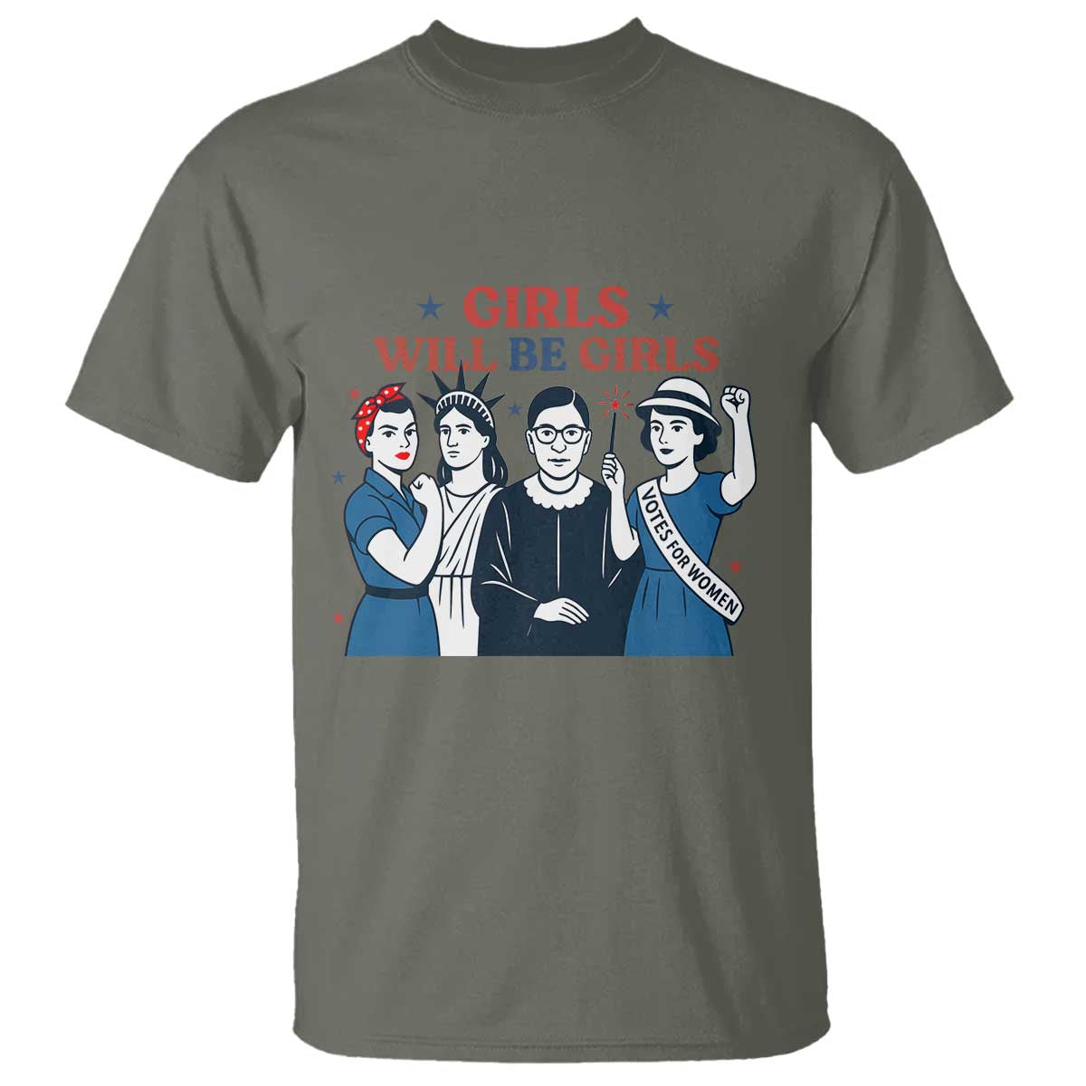 Patriotic Feminist Empowerment T Shirt Girl Will Be Girls Womens Rights 4th of July