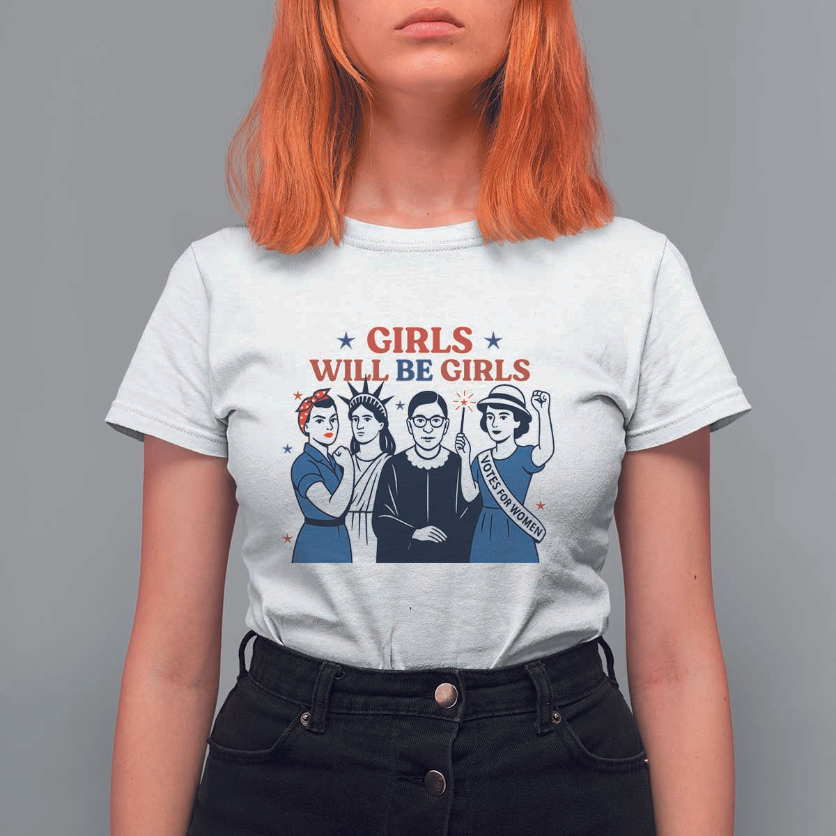Patriotic Feminist Empowerment T Shirt For Women Girl Will Be Girls Womens Rights 4th of July
