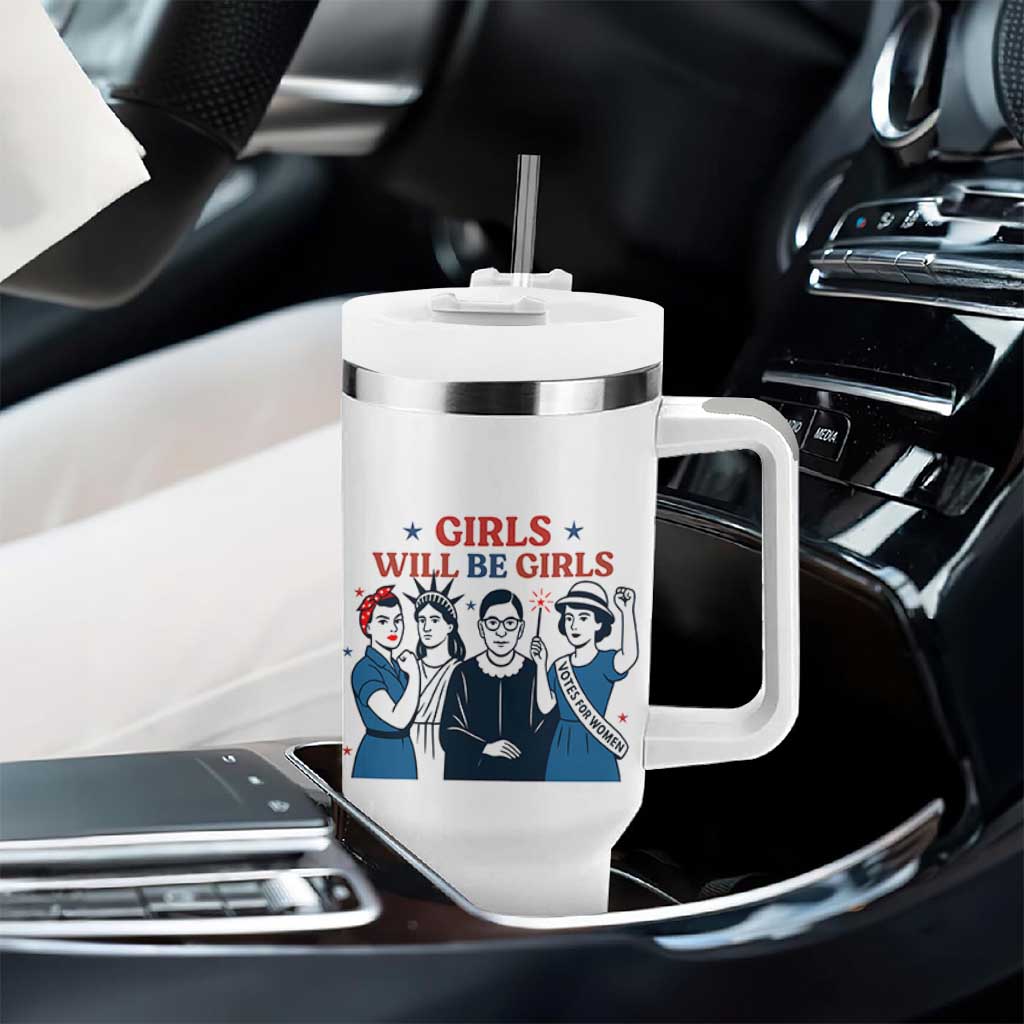 Patriotic Feminist Empowerment Tumbler With Handle Girl Will Be Girls Womens Rights 4th of July