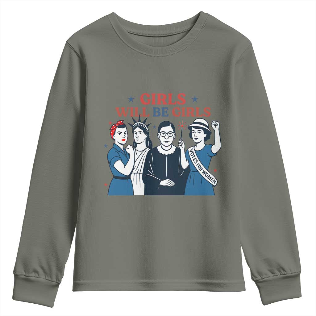 Patriotic Feminist Empowerment Youth Sweatshirt Girl Will Be Girls Womens Rights 4th of July