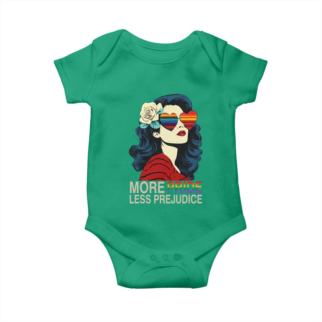 More Pride Less Prejudice Baby Onesie Retro Pride Month LGBTQ Feminist - Wonder Print Shop