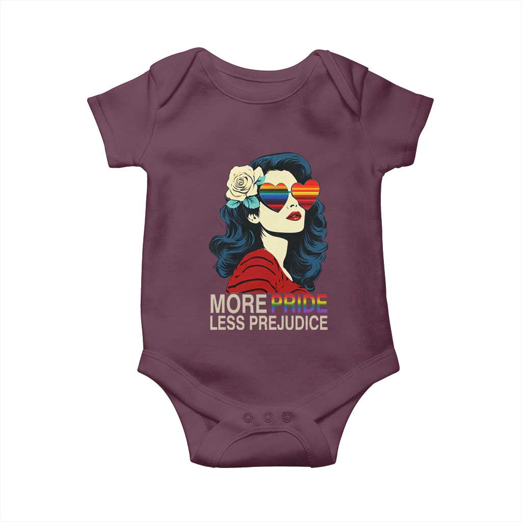 More Pride Less Prejudice Baby Onesie Retro Pride Month LGBTQ Feminist - Wonder Print Shop