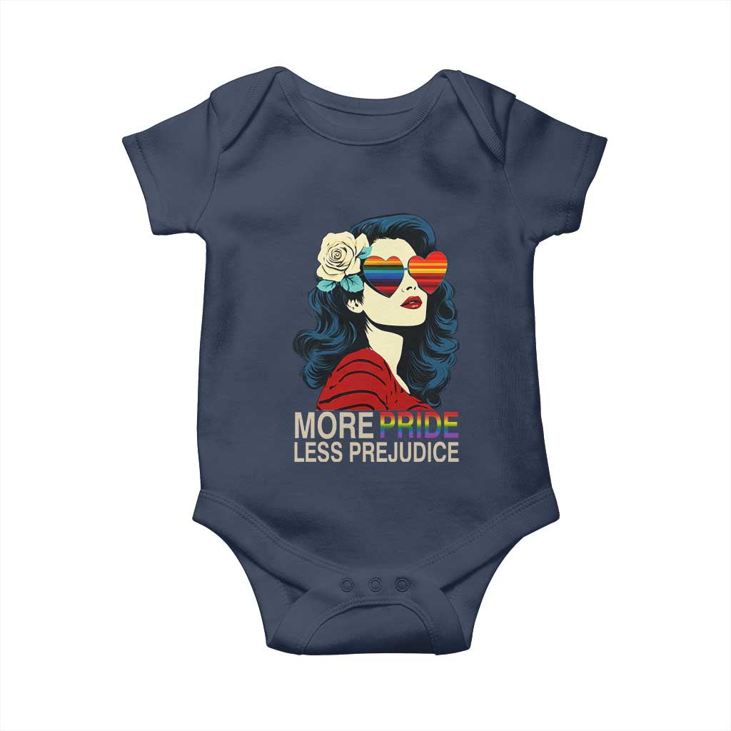 More Pride Less Prejudice Baby Onesie Retro Pride Month LGBTQ Feminist - Wonder Print Shop